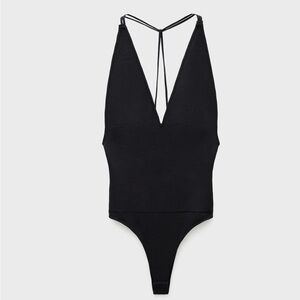 NWT Mango black low cut open back knitted bodysuit M